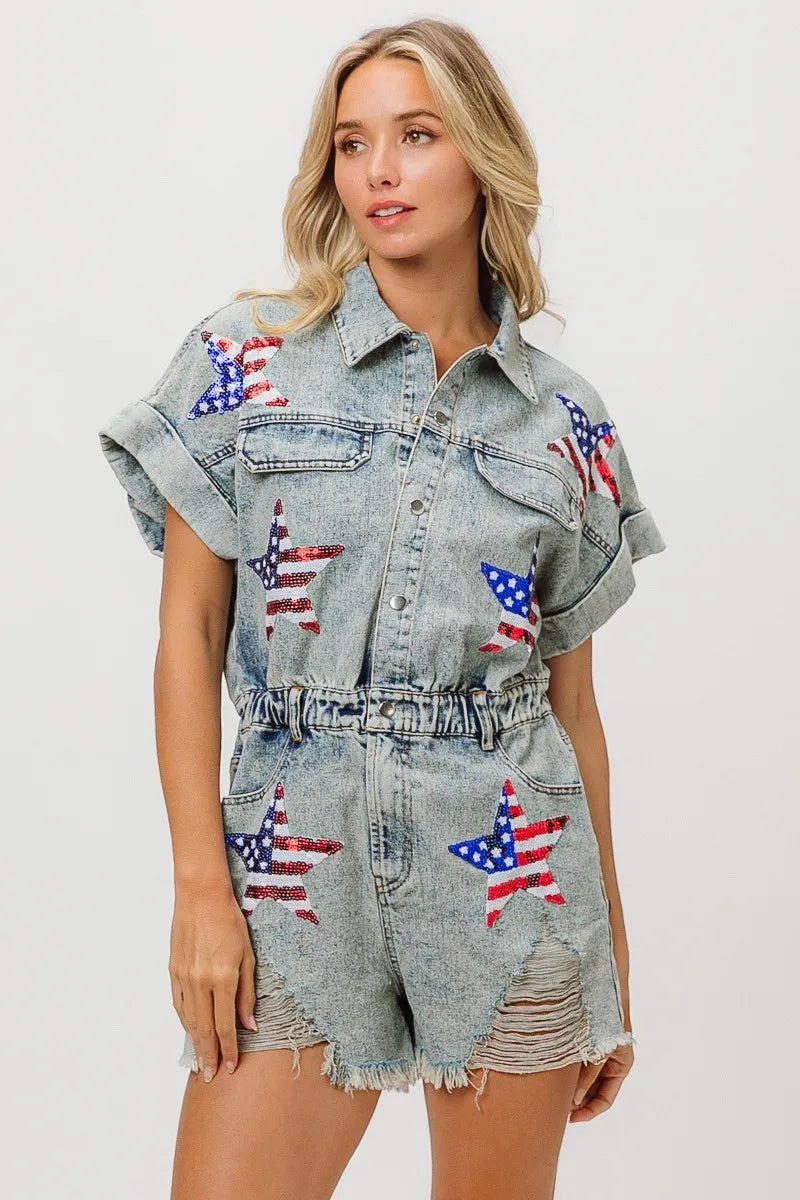 American Flag Washed Romper