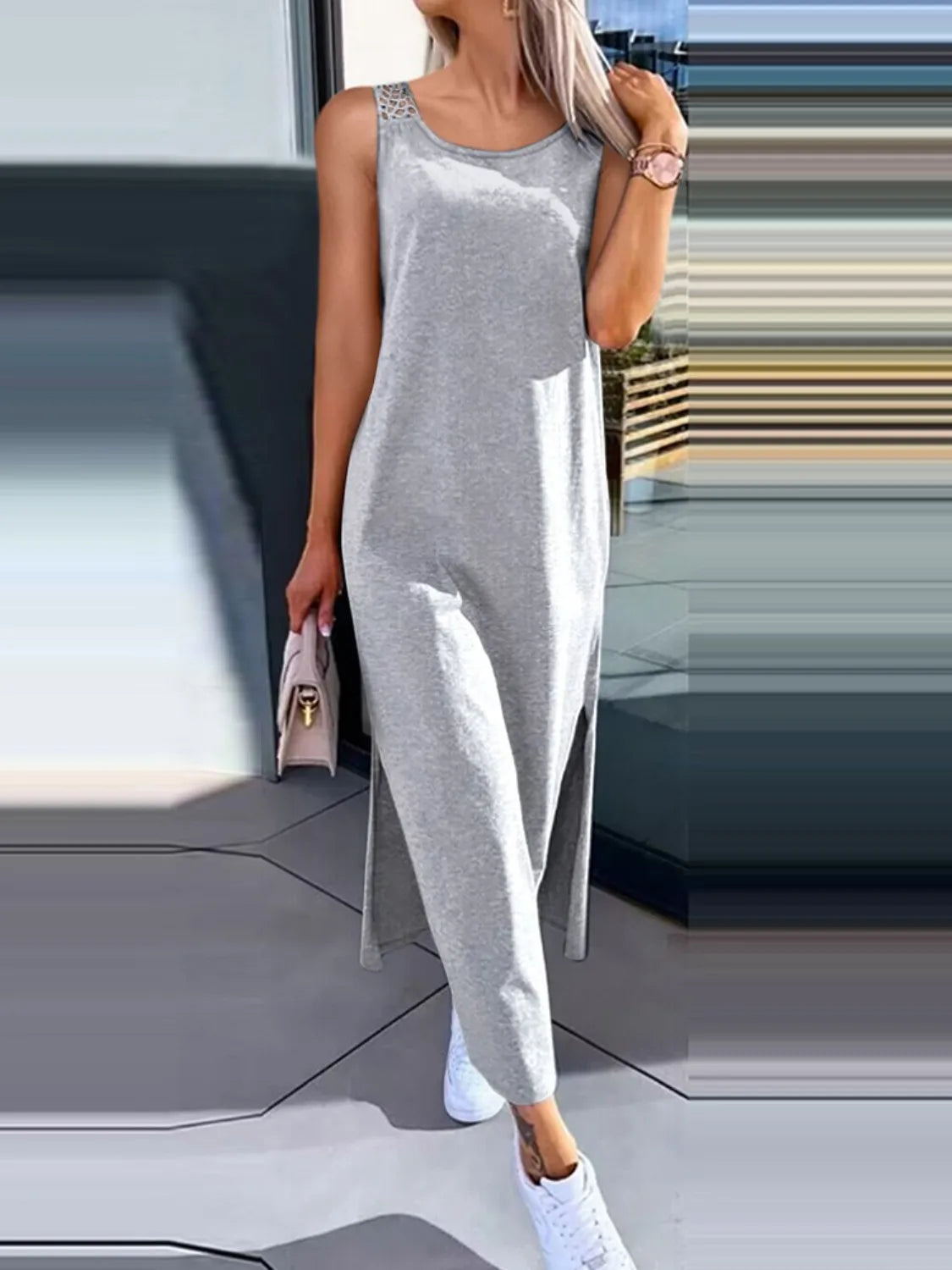 Cutout Back Round Neck Sleeveless Tank Dress