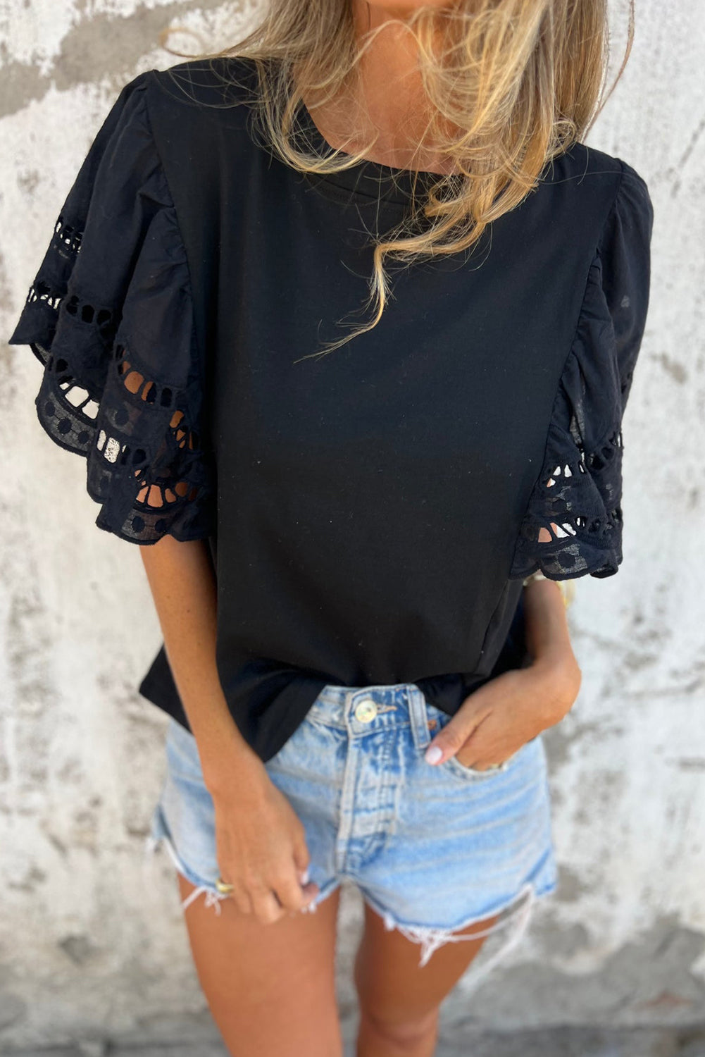 Black Whisper Eyelet Top