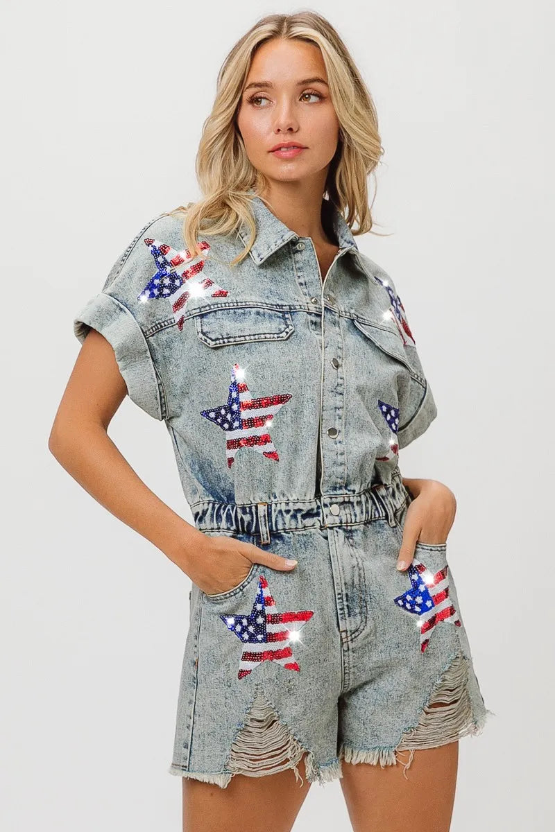 American Flag Washed Romper