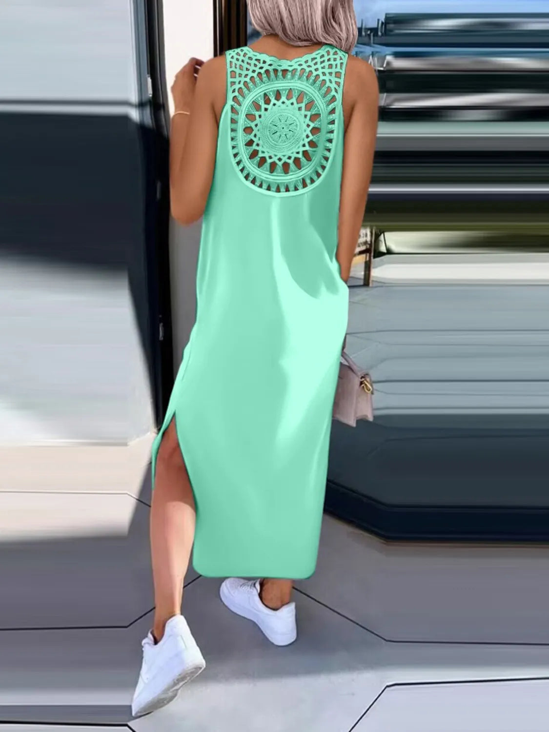 Cutout Back Round Neck Sleeveless Tank Dress