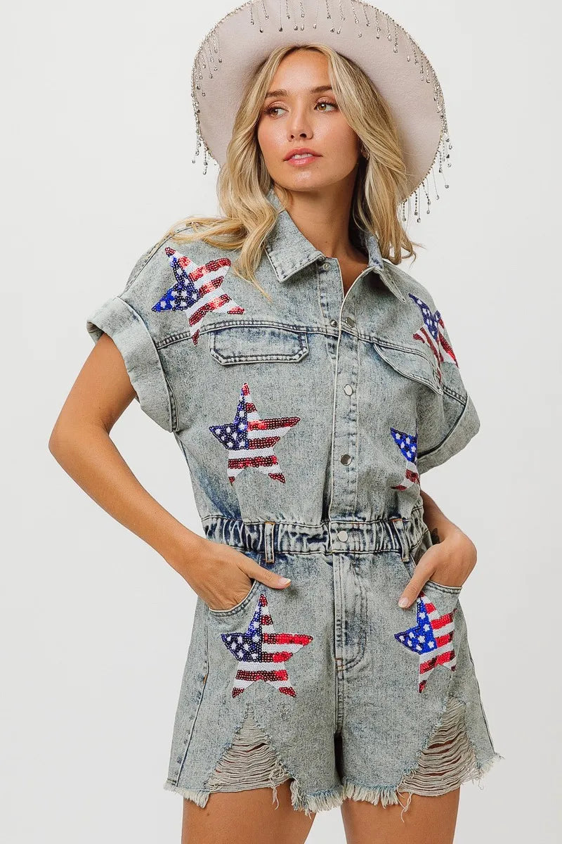 American Flag Washed Romper