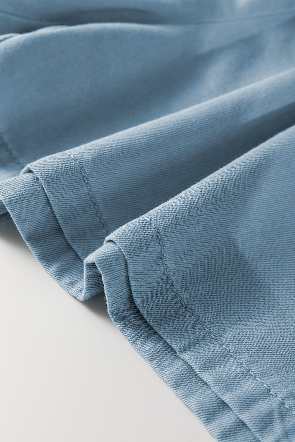 Beau Blue Washed Chambray Drawstring Elastic Waist Shorts