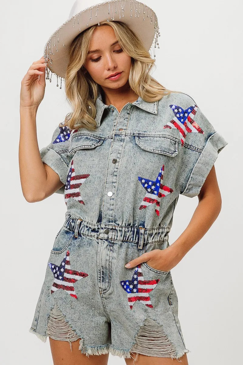 American Flag Washed Romper