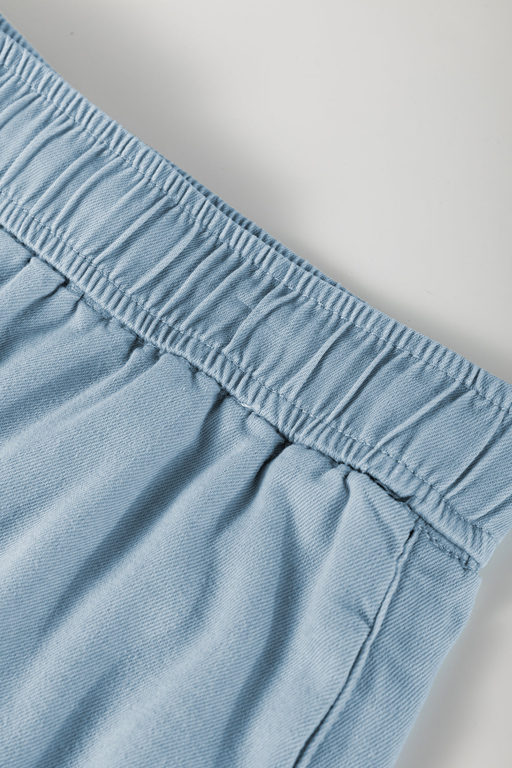 Beau Blue Washed Chambray Drawstring Elastic Waist Shorts
