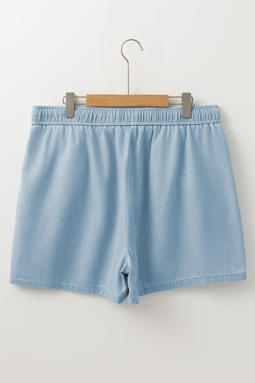 Beau Blue Washed Chambray Drawstring Elastic Waist Shorts