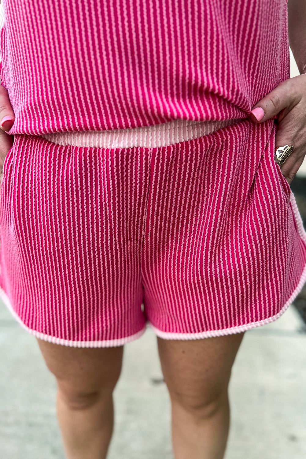 Crimson Coil Ribbed Short Set