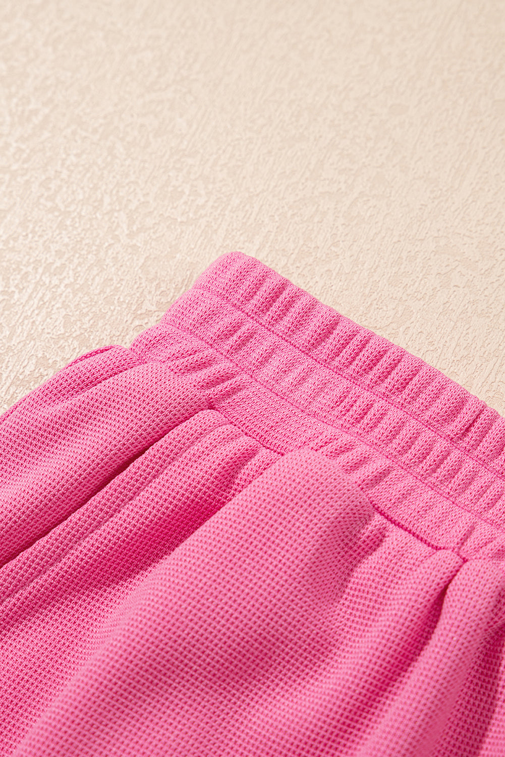 Bright Pink Textured Pearled Ruffle Sleeve Top 2 Piece Shorts Set