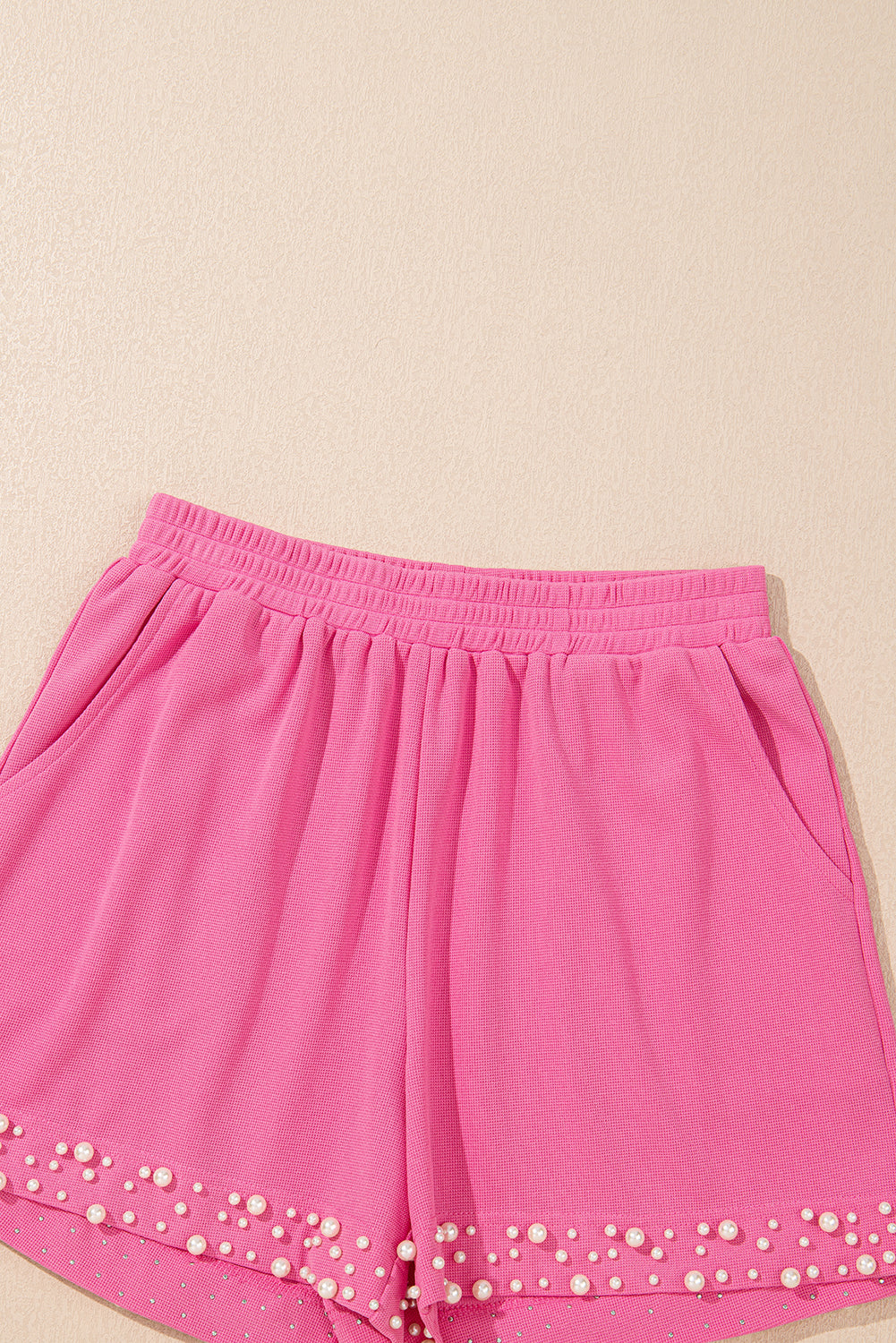 Bright Pink Textured Pearled Ruffle Sleeve Top 2 Piece Shorts Set