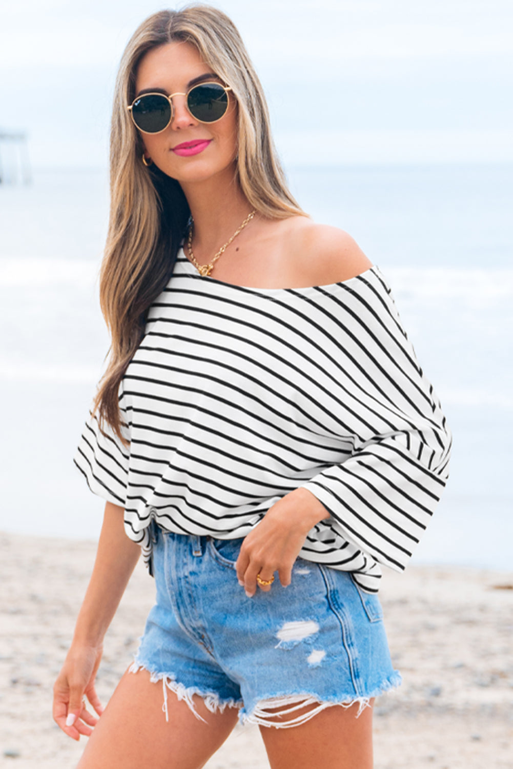 Ebony Drift Striped Blouse