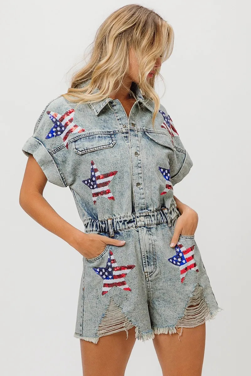 American Flag Washed Romper