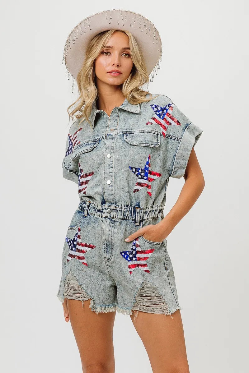 American Flag Washed Romper