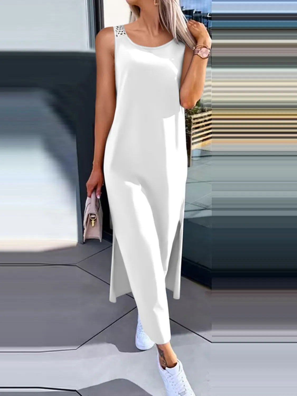 Cutout Back Round Neck Sleeveless Tank Dress
