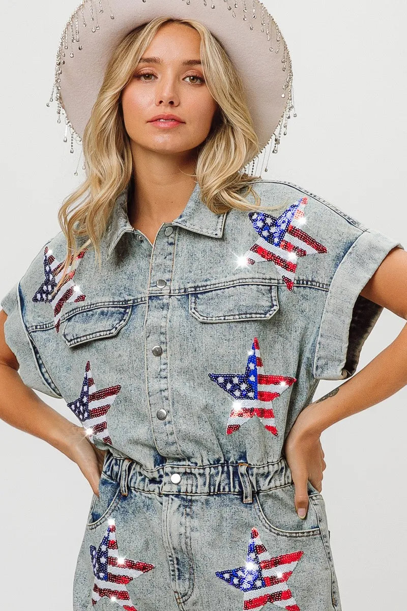 American Flag Washed Romper