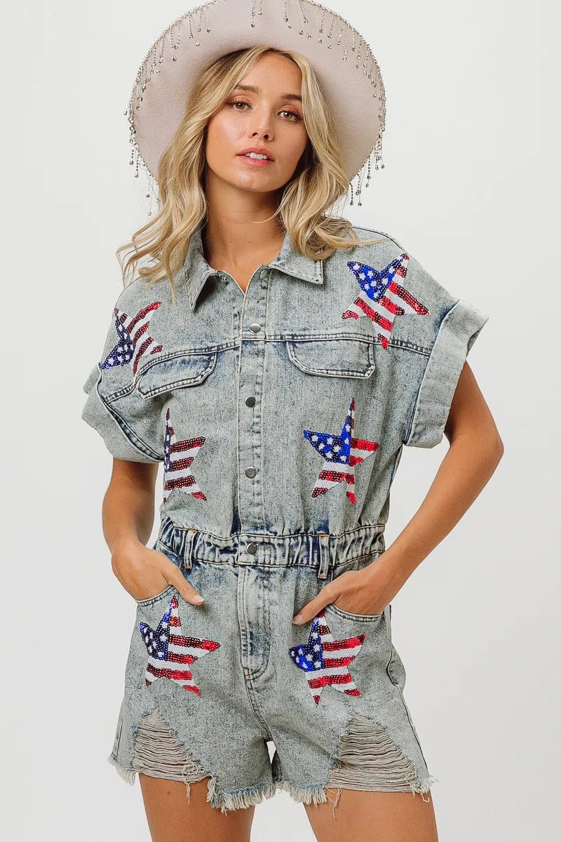 American Flag Washed Romper