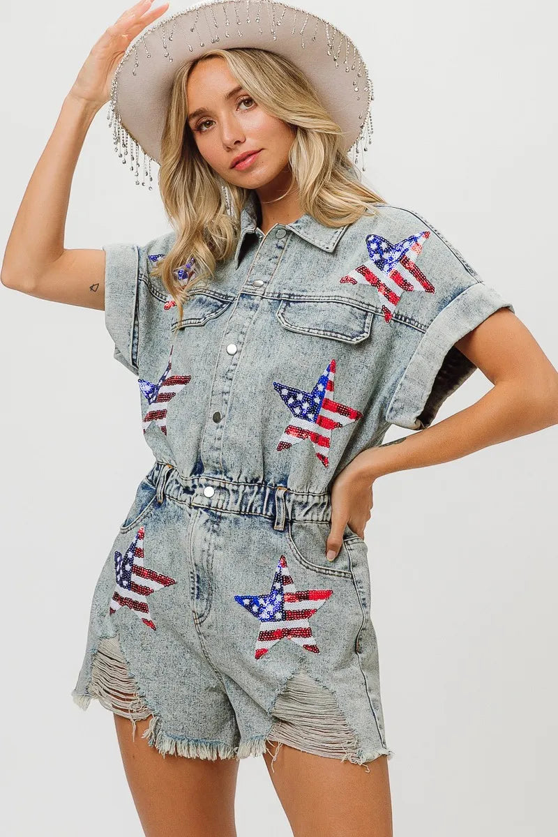 American Flag Washed Romper