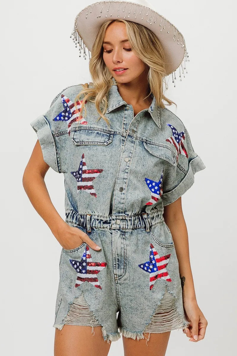 American Flag Washed Romper