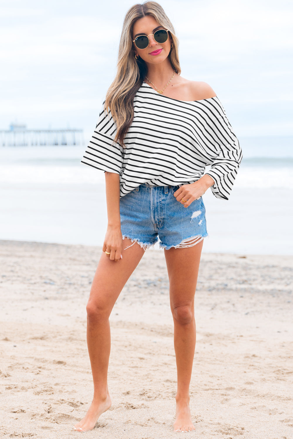 Ebony Drift Striped Blouse