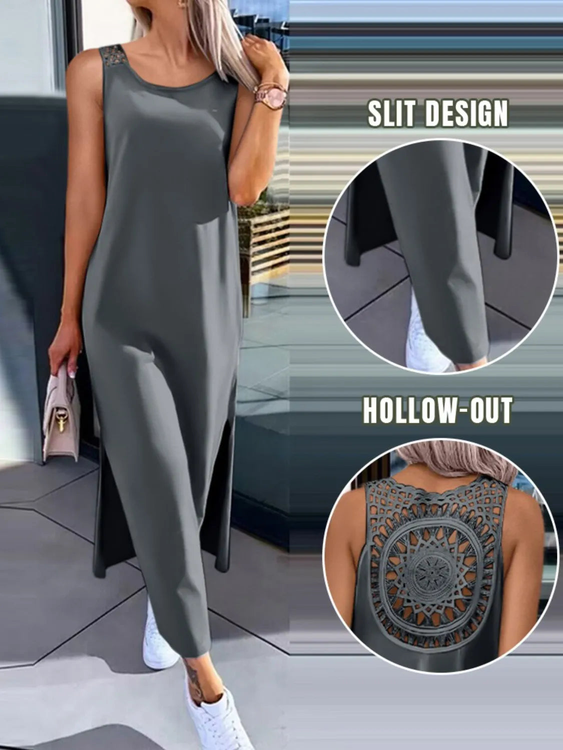 Cutout Back Round Neck Sleeveless Tank Dress