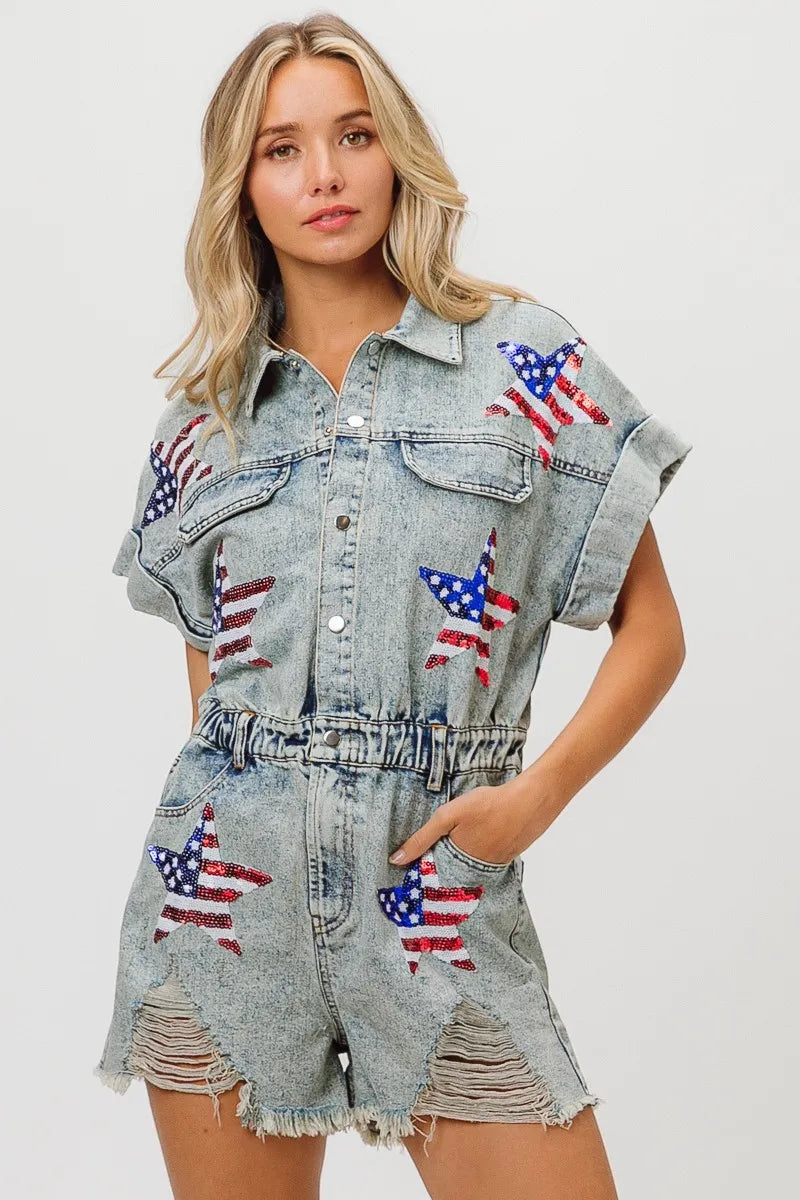 American Flag Washed Romper