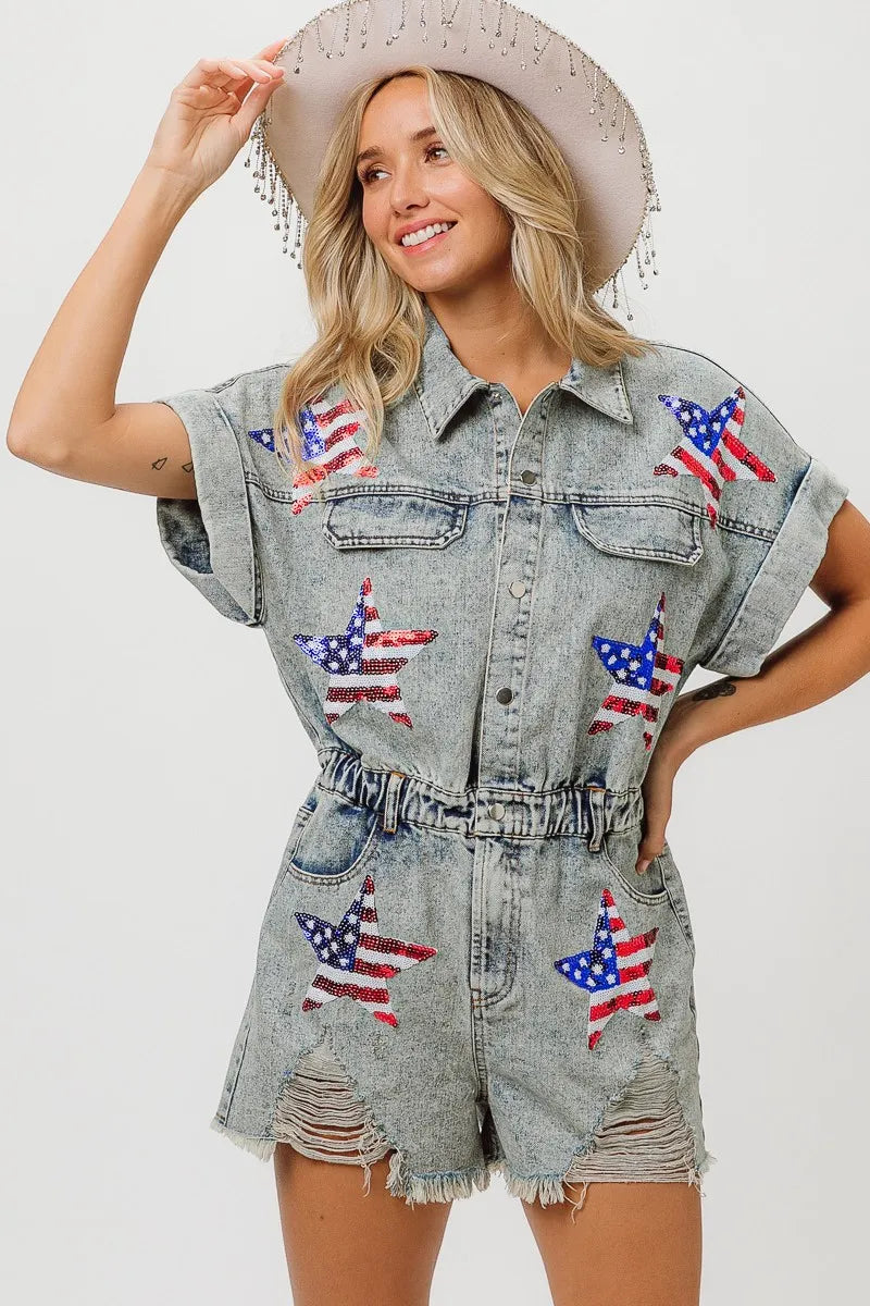 American Flag Washed Romper