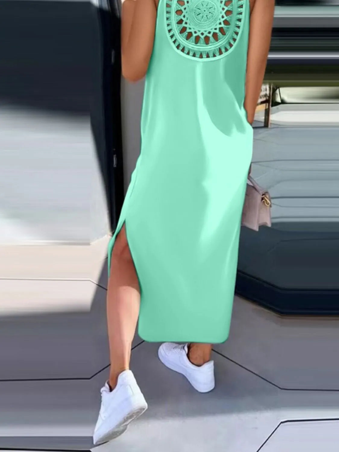 Cutout Back Round Neck Sleeveless Tank Dress