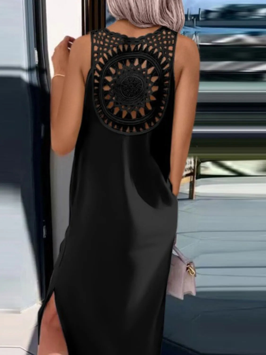 Cutout Back Round Neck Sleeveless Tank Dress