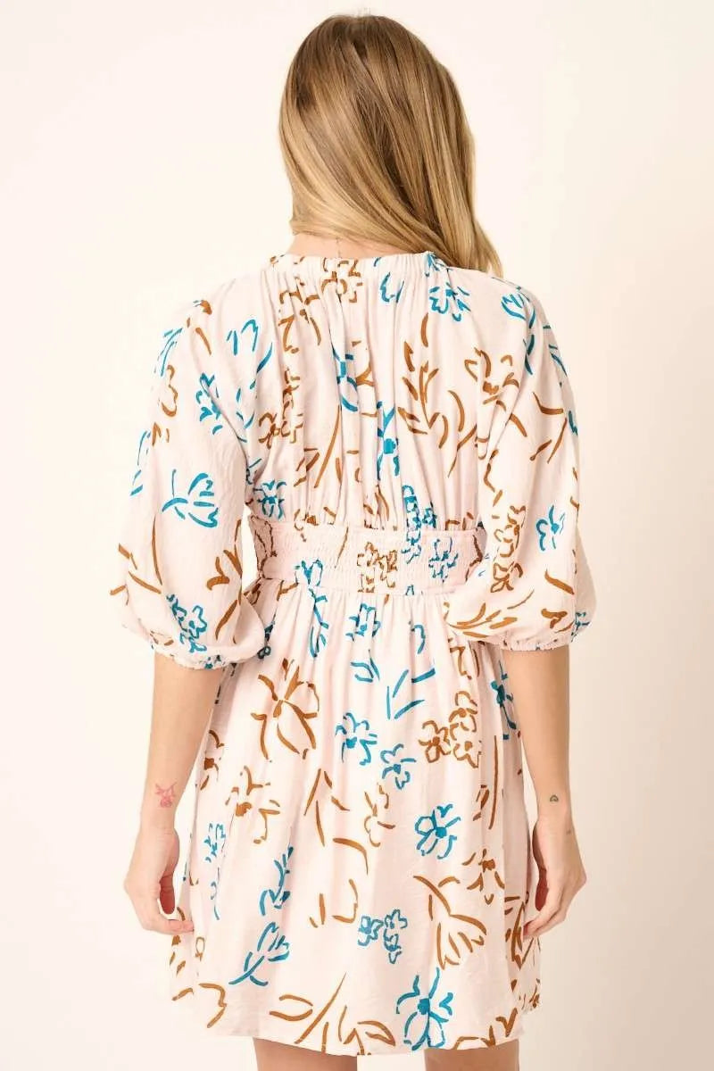 Flower Print Mocked Waist Mini Dress