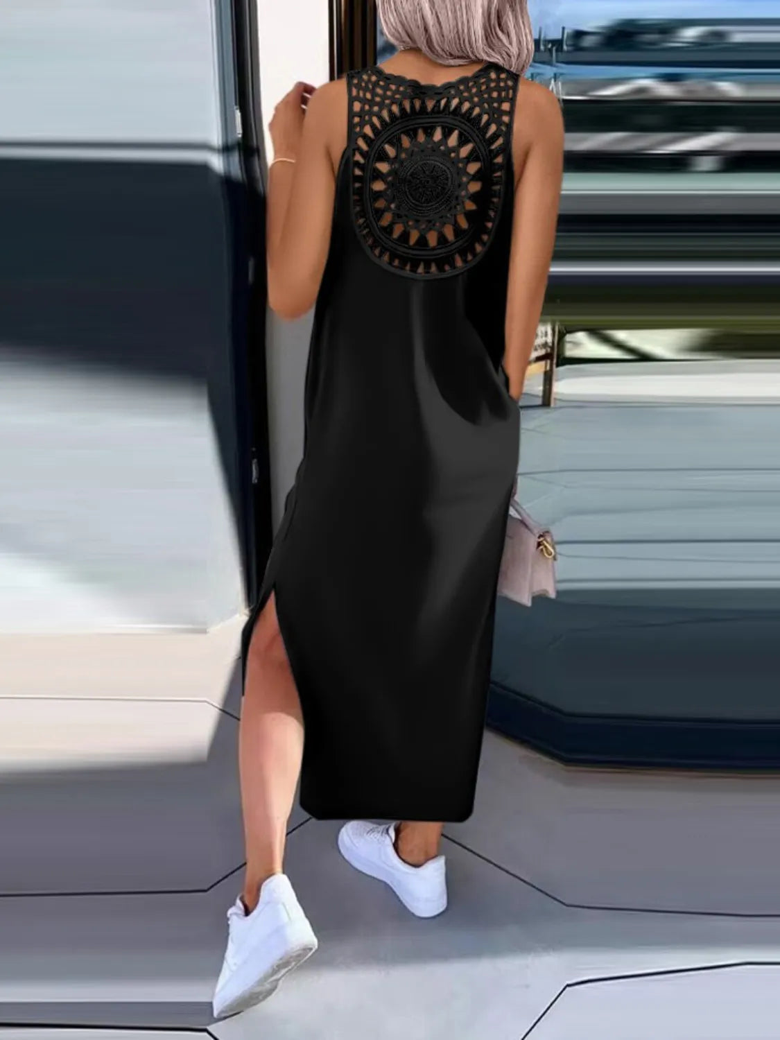 Cutout Back Round Neck Sleeveless Tank Dress