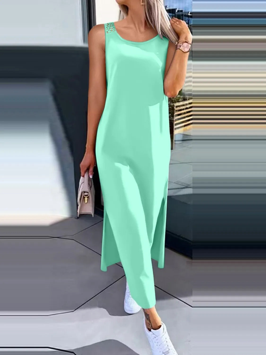 Cutout Back Round Neck Sleeveless Tank Dress