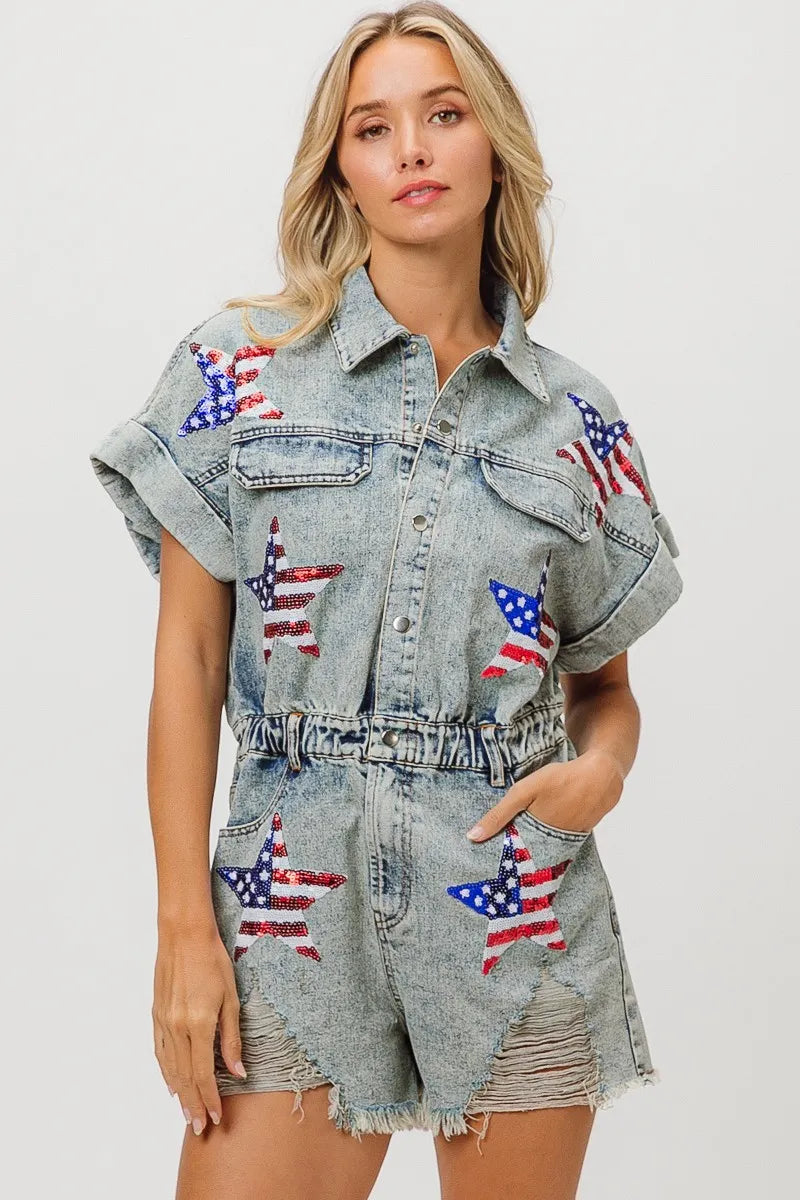 American Flag Washed Romper