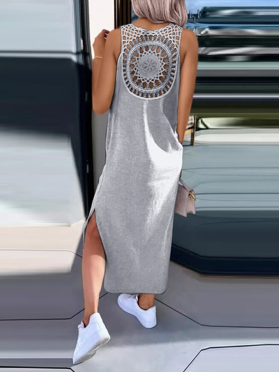 Cutout Back Round Neck Sleeveless Tank Dress