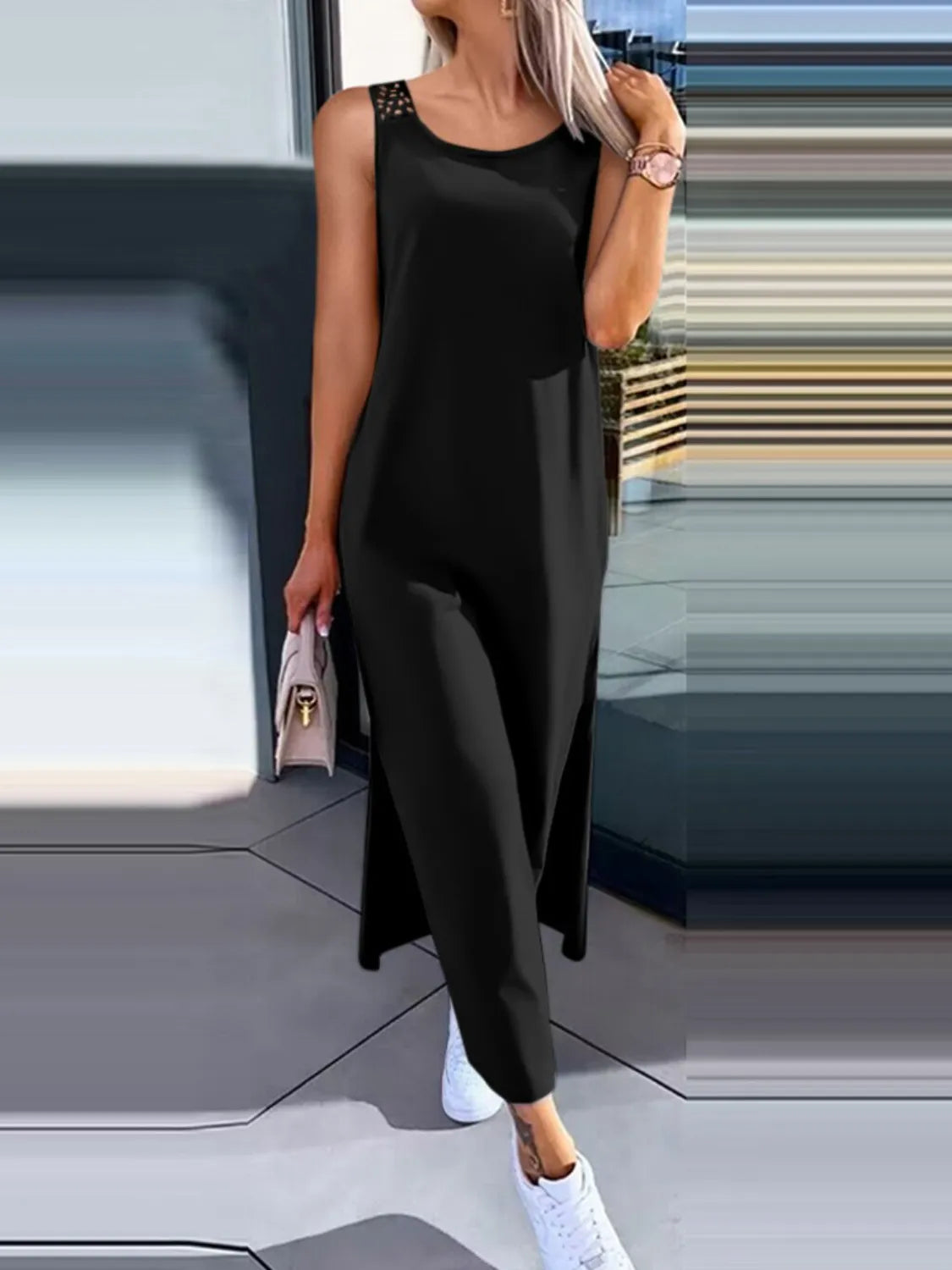 Cutout Back Round Neck Sleeveless Tank Dress
