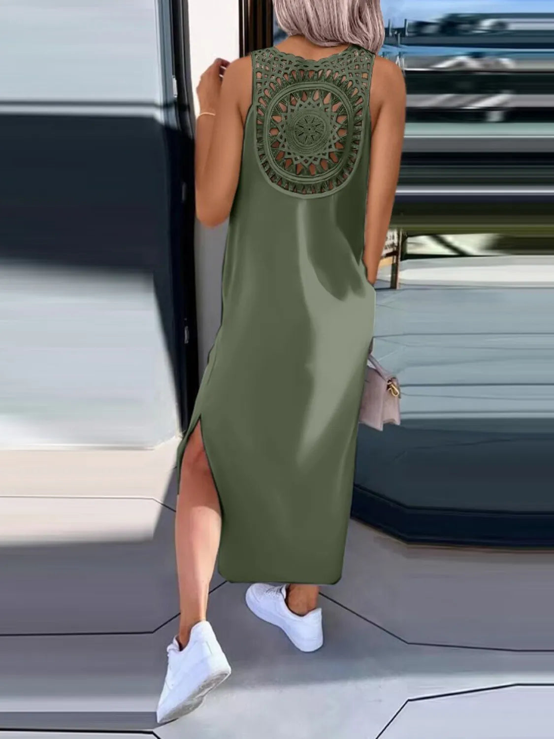 Cutout Back Round Neck Sleeveless Tank Dress