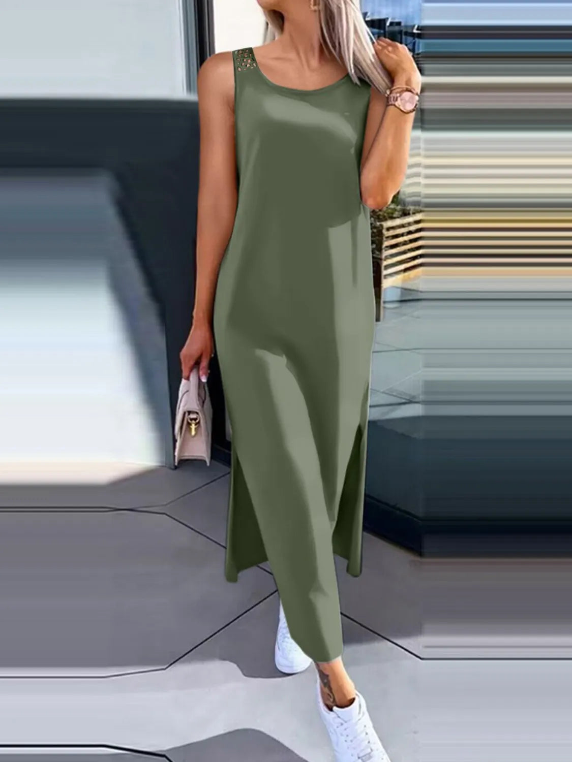 Cutout Back Round Neck Sleeveless Tank Dress