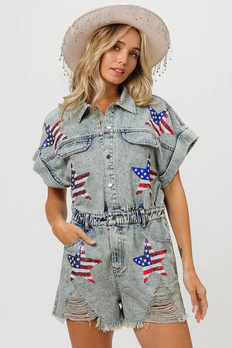 American Flag Washed Romper