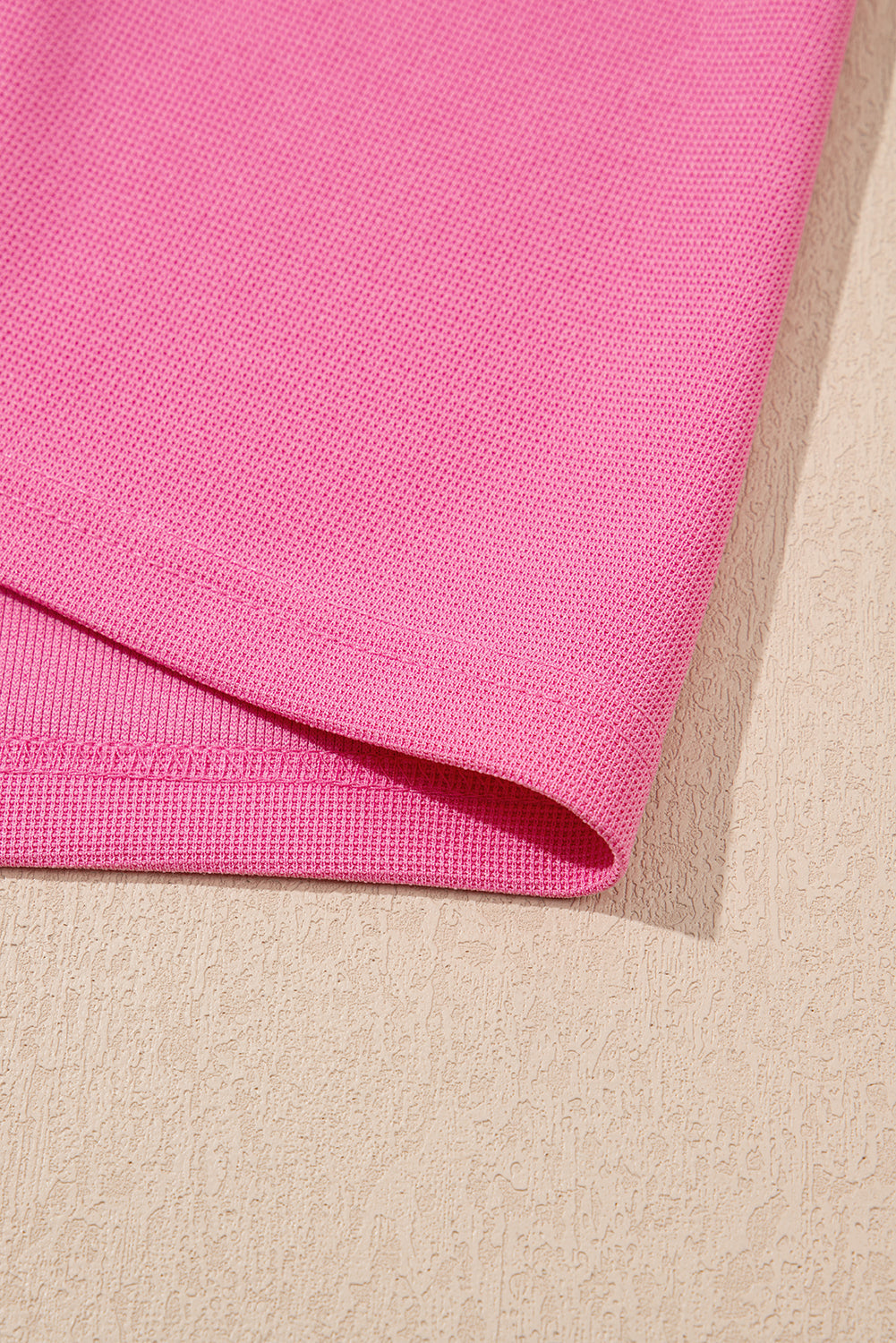 Bright Pink Textured Pearled Ruffle Sleeve Top 2 Piece Shorts Set
