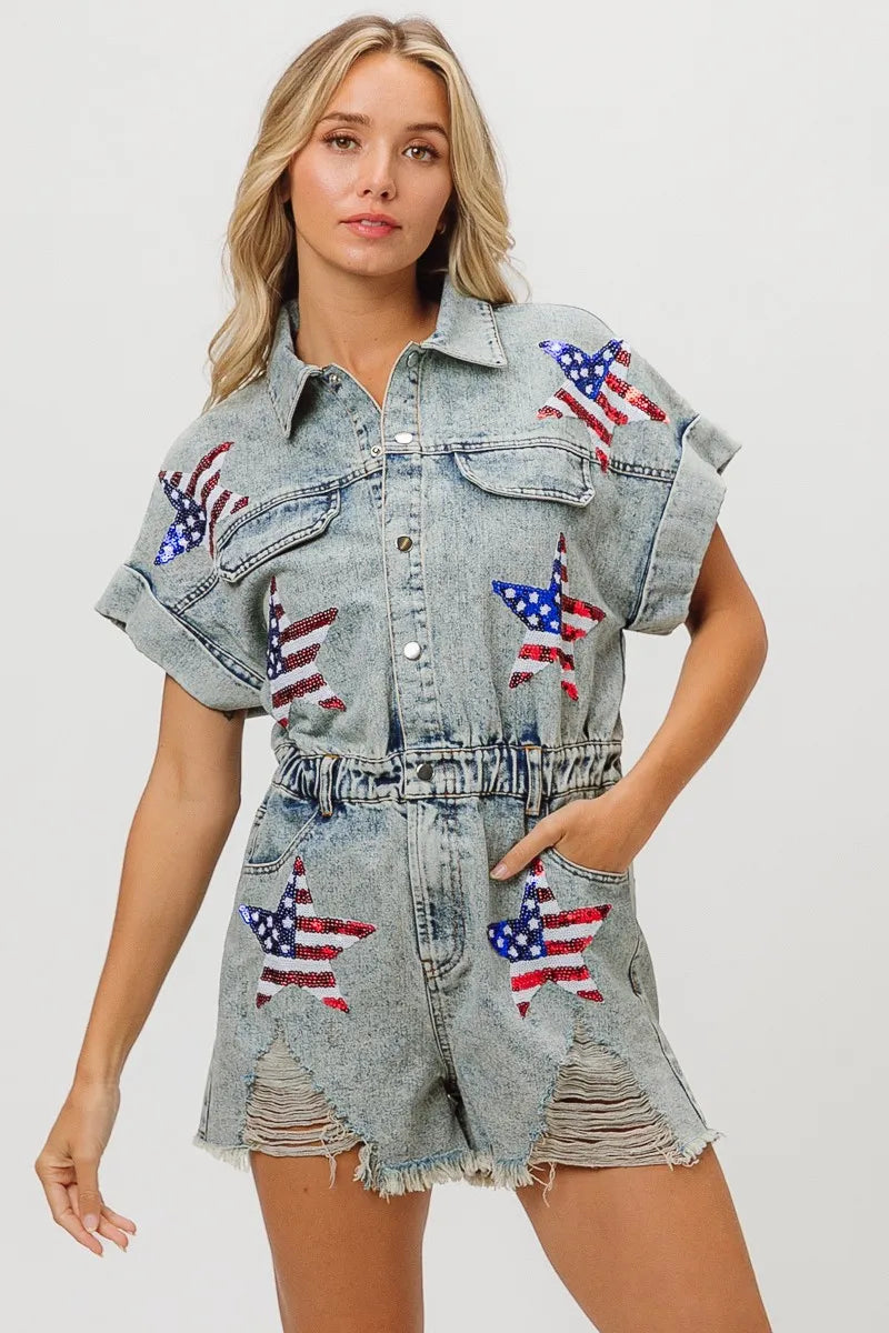 American Flag Washed Romper