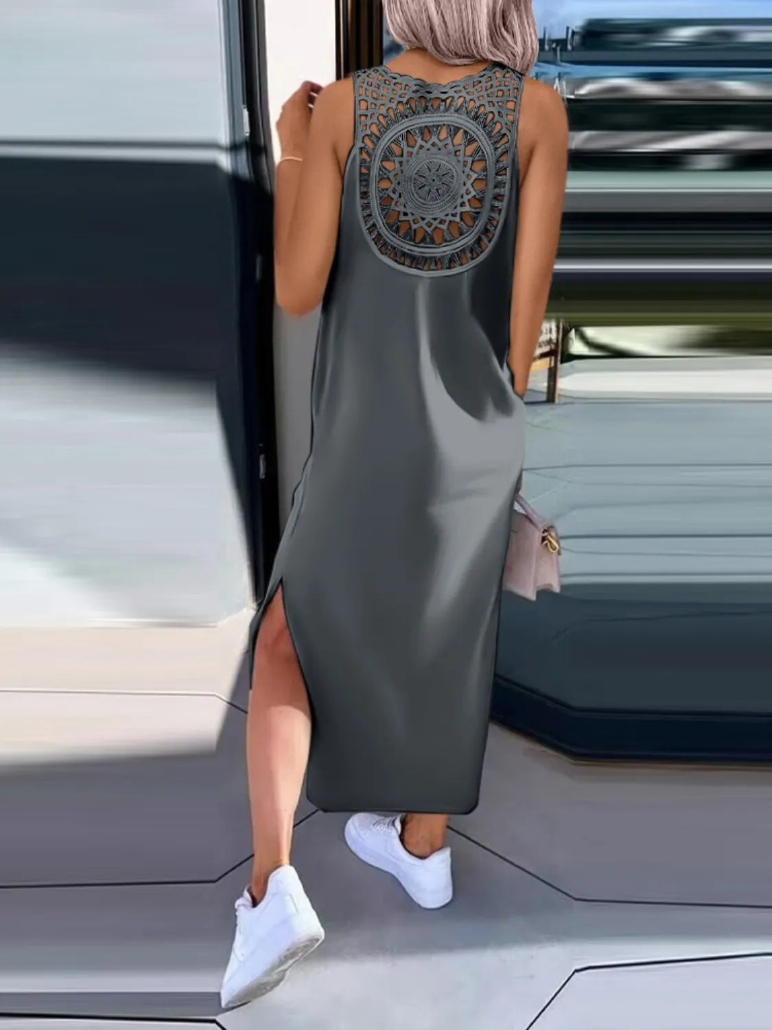 Cutout Back Round Neck Sleeveless Tank Dress