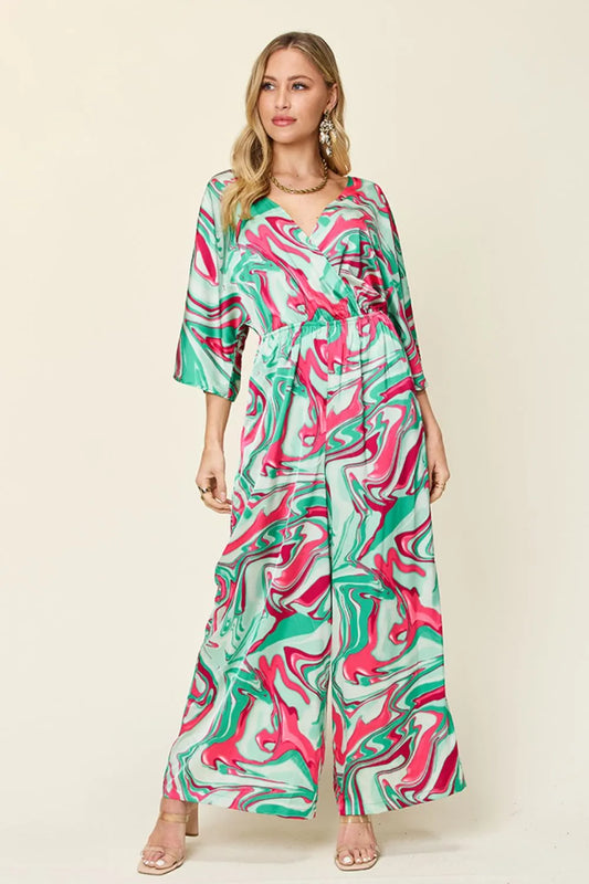 Half Sleeve Wide Leg Jumpsuit