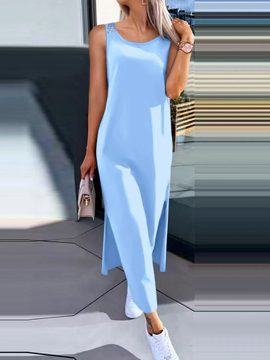 Cutout Back Round Neck Sleeveless Tank Dress