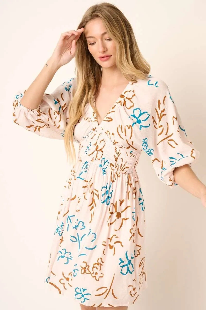 Flower Print Mocked Waist Mini Dress