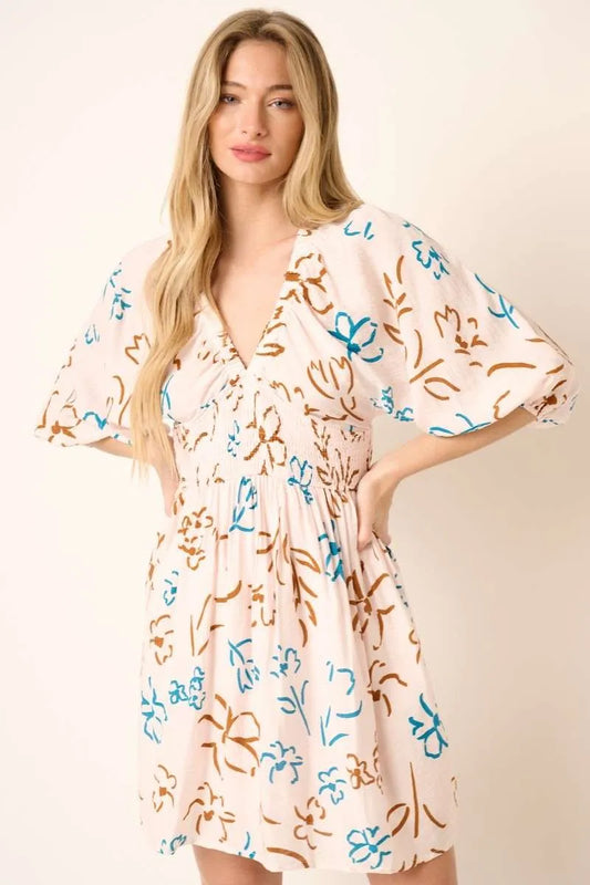 Flower Print Mocked Waist Mini Dress